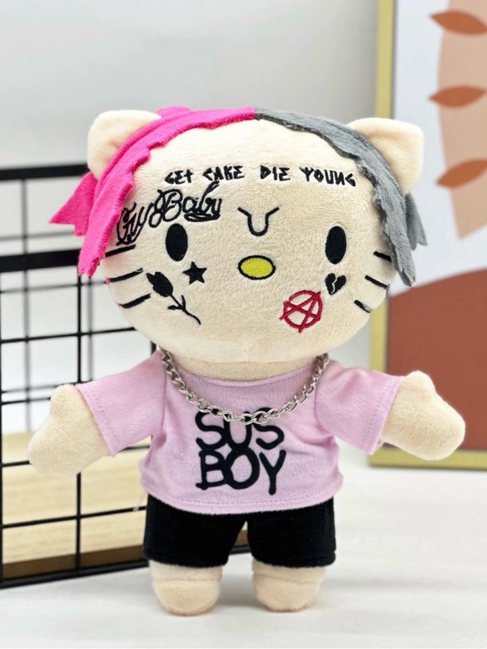 Hello Kitty Lil Peep Style Plush Doll Rapper Soft Toy Collectable